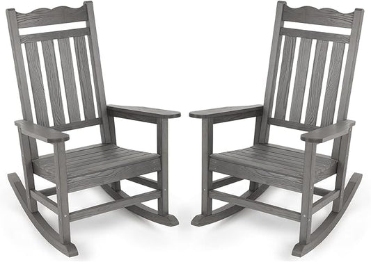 Stoog Outdoor & Indoor Rocking Chairs Set of 2, All-Weather Porch Rocker with High Back, 400 lbs Support Front Porch Rocker Chairs, Easy to Maintain, Grey