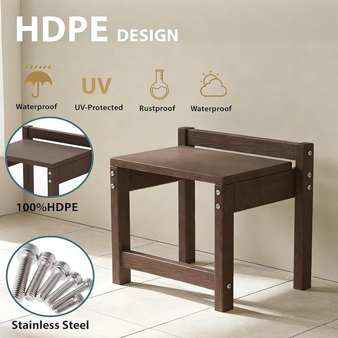 Stackable HDPE Foot Stool - All-Weather Indoor/Outdoor Seating for Patio, Living Room & Bathroom, Waterproof Windproof Heavy-Duty High-Density PE Step Stool, 4 Sets, Brown