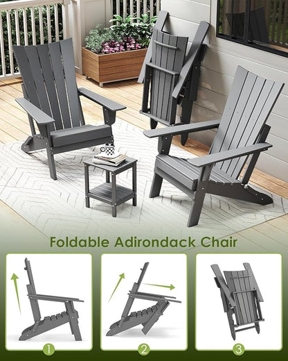 GREENVINES Folding-Adirondack-Chairs-Set-of-2 | HDPE Plastic | Arch Series | Fire Pit Chair | All Weather | for Outdoor Patio Deck Backyard Poolside | Grey