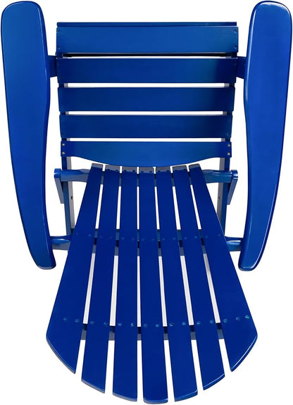 Folding Adirondack Chair, Outdoor Blue Adirondack Chairs with Wood Texture, Acacia Wood Fire Pit Chairs, All Weather, for Deck Backyard Patio Outdoor Garden