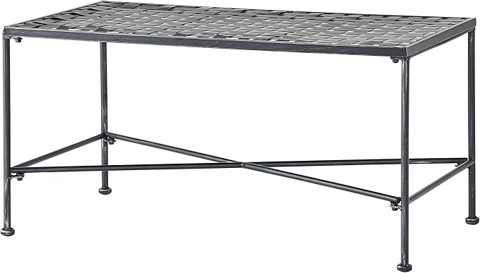 36" Iron Simple Outdoor Rectangular Coffee Table, Modern Courtyard Furniture, Iron Hollowed-Out Grid Surface - Photo 4