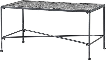 36" Iron Simple Outdoor Rectangular Coffee Table, Modern Courtyard Furniture, Iron Hollowed-Out Grid Surface, Suitable for Placement in The Living Room or Courtyard