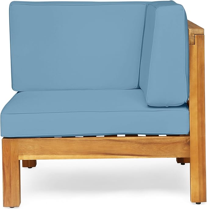 roomfitters Outdoor X-Back 3-Seater Sectional Sofa with Acacia Wood Frame and Cushions, Blue - Photo 5