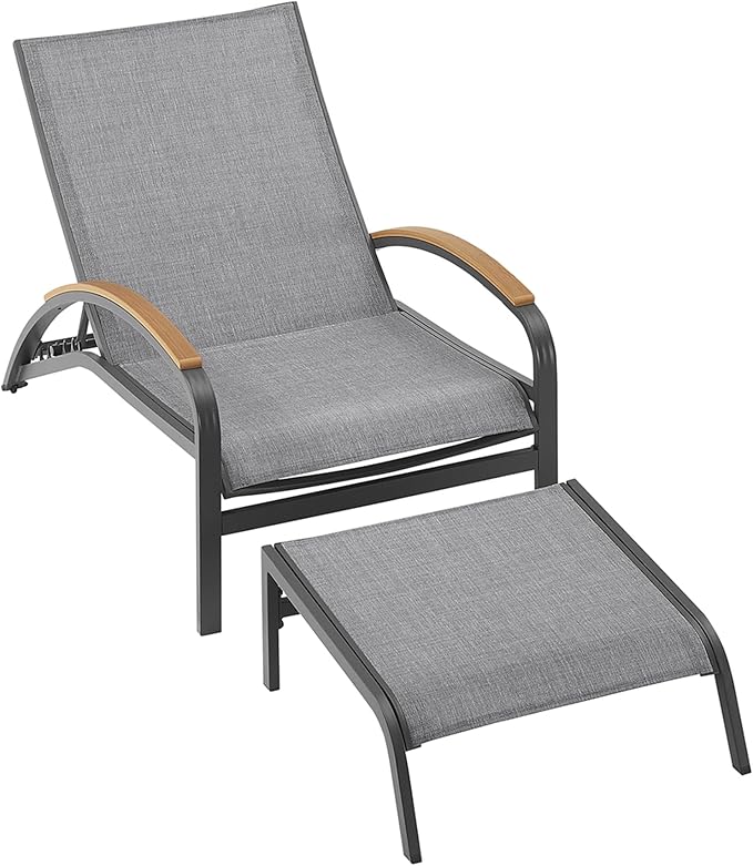 Ulax furniture Outdoor Chaise Lounges, Patio Aluminum Convertible Lounger Chair with Phifertex Fabric - Photo 3
