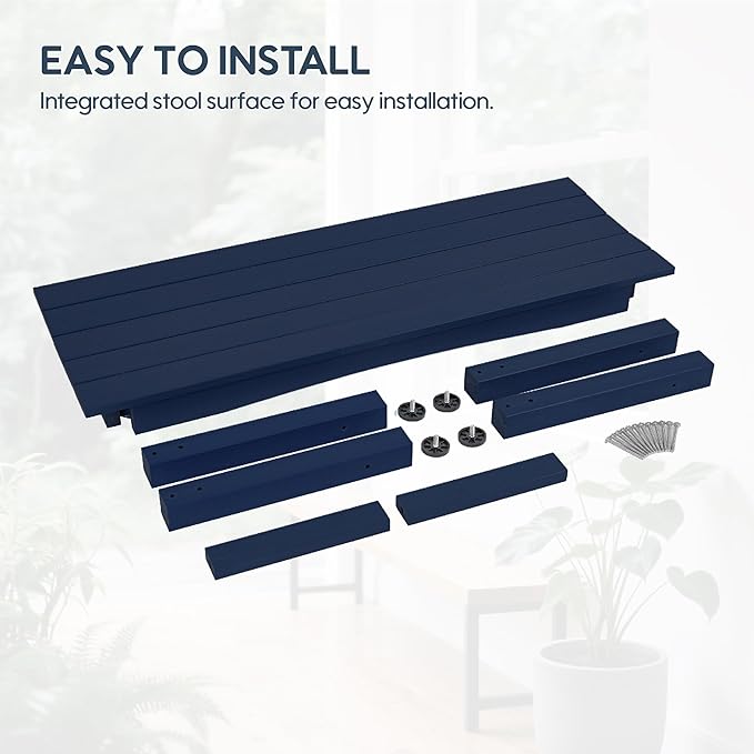 Weatherproof HIPS Outdoor Bench, 2-Person Patio Dining Bench, All-Weather Poly Lumber Garden Bench, Never Rot or Fade, Park Bench with Wood Grains for Porch, Deck, Entryway, DarkBlue, 2 Pack