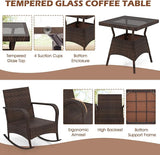 ORALNER 3 Pieces Patio Furniture Set, Outdoor Wicker Rocking Chairs with Cushions, Pillows, Glass Coffee Table - Photo 7