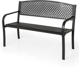 Giantex Metal Outdoor Bench with Mesh Pattern Backrest, Curved Armrests, Load 660Lbs, Slatted Seat for 2-3 Persons - Photo 1