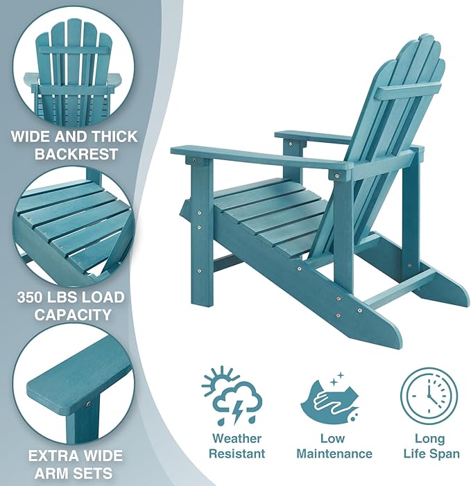 Adirondack Chairs Weather Resistant, Patio Firepit Chair, Sturdy Outside Chairs, Lawn Chairs, Easy Assembly 350lb, for Outdoor Patio Yard