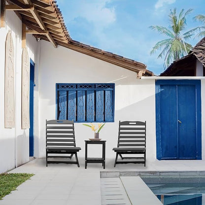 IVY&LANE Portable Xavier-Chairs Set of 2 | Folding-Adirondack-Chair | Wave | HDPE Plastic | Black | All-Weather Resistant | for Outdoor Fire-Pit Patio Lawn Beach Poolside