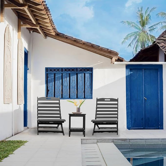 IVY&LANE Portable Xavier-Chairs Set of 2 | Folding-Adirondack-Chair | Wave | HDPE Plastic | Black | All-Weather Resistant | for Outdoor Fire-Pit Patio Lawn Beach Poolside