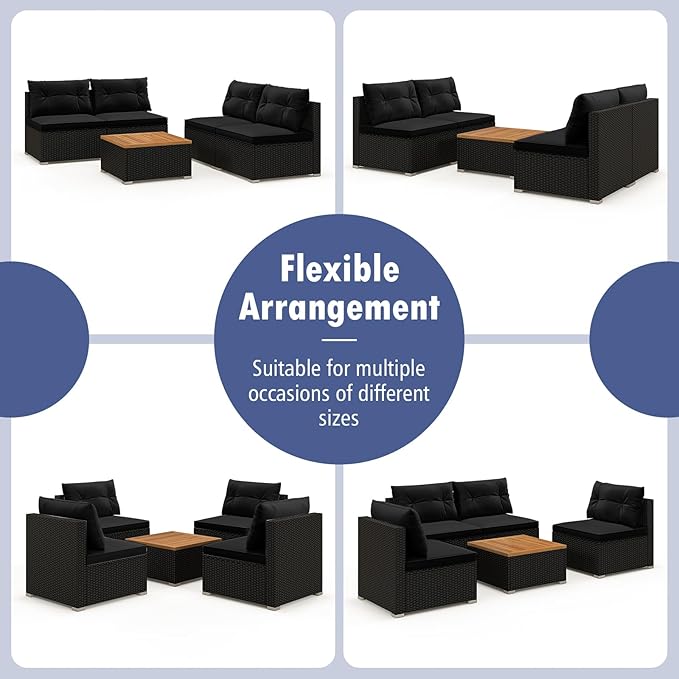 Tangkula 5 Piece Rattan Sofa Set, Outdoor Wicker Furniture Set w/Seat & Back Cushions, Square Coffee Table - Photo 5