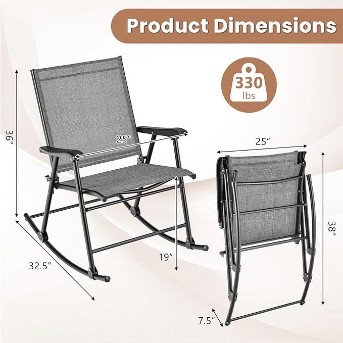 Tangkula Folding Rocking Chairs Set of 4, Patio Rockers with Breathable Seat Fabric & Sturdy Metal Frame, Smooth Rocking Motion, Heavy-Duty Outdoor Rocker for Backyard, Front Porch, Poolside