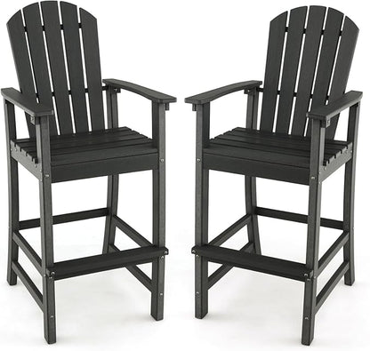 Giantex Outdoor HDPE Bar Stool, Tall Adirondack Chair with Armrests and Footrest, 30 Inches Counter Height Bar Stool for Garden, Backyard, Weather Resistance, Easy Maintenance (2, Black)