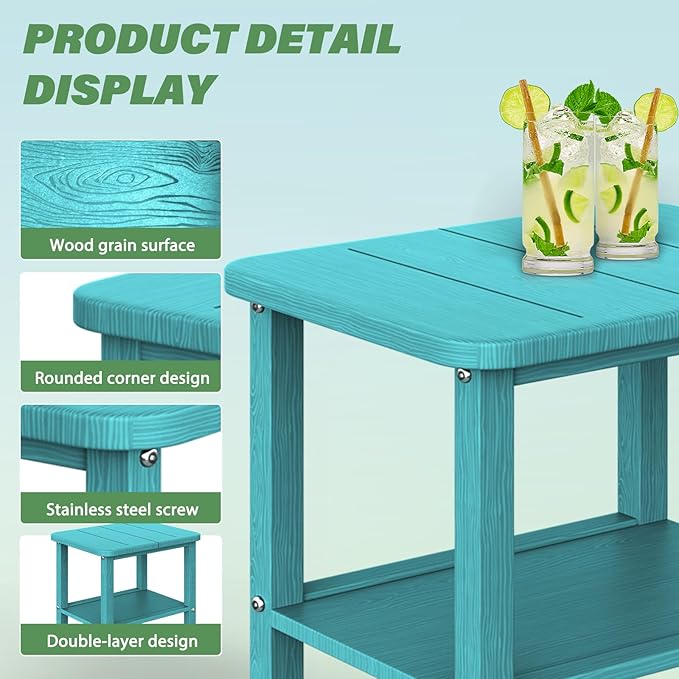 Patio Side Table, Small Rectangular HDPE Adirondack End Table for Outdoor Use in Pool, Garden, Lawn, Backyard,Aurba