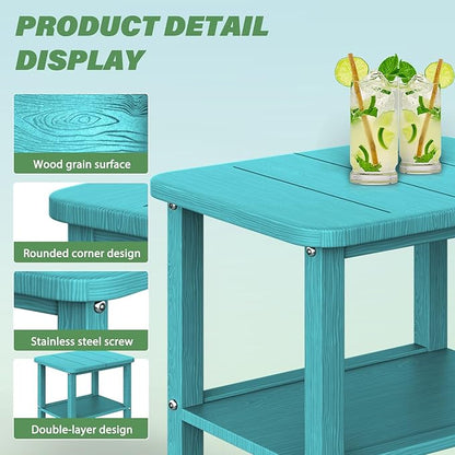 Patio Side Table, Small Rectangular HDPE Adirondack End Table for Outdoor Use in Pool, Garden, Lawn, Backyard,Aurba