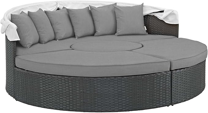 Modway EEI-1986 Sojourn Outdoor Patio Sunbrella Sectional Daybed with Canopy in Canvas Gray