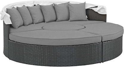 Modway EEI-1986 Sojourn Outdoor Patio Sunbrella Sectional Daybed with Canopy in Canvas Gray