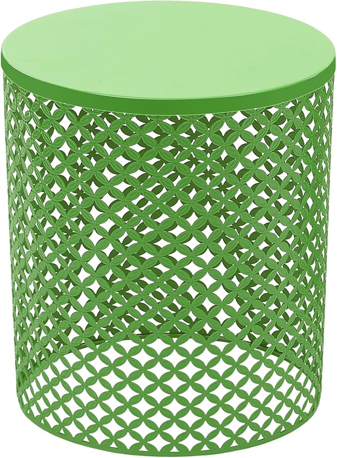 2PCS Outdoor Side Table, Heavy Duty Metal Frame Side Table Decorative Garden Stool Modern End Table Round Coffee Table for Patio Gardens Balconies Cafes (Green)
