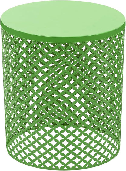 2PCS Outdoor Side Table, Heavy Duty Metal Frame Side Table Decorative Garden Stool Modern End Table Round Coffee Table for Patio Gardens Balconies Cafes (Green)
