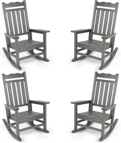 Stoog Patio Rocking Chairs Set of 4, All-Weather HIPS Outdoor Rocking Chair, Rocking Chairs for Outside, Porch, Backyard, Lawn, Garden and Indoor, Grey