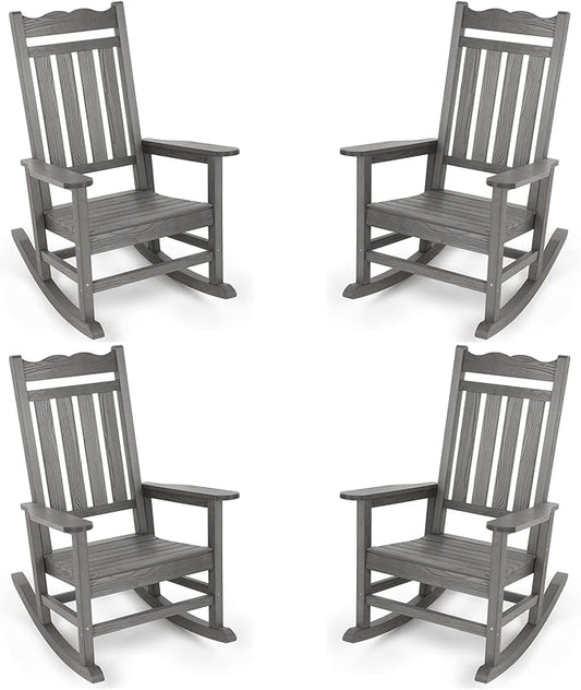 Stoog Patio Rocking Chairs Set of 4, All-Weather HIPS Outdoor Rocking Chair, Rocking Chairs for Outside, Porch, Backyard, Lawn, Garden and Indoor, Grey