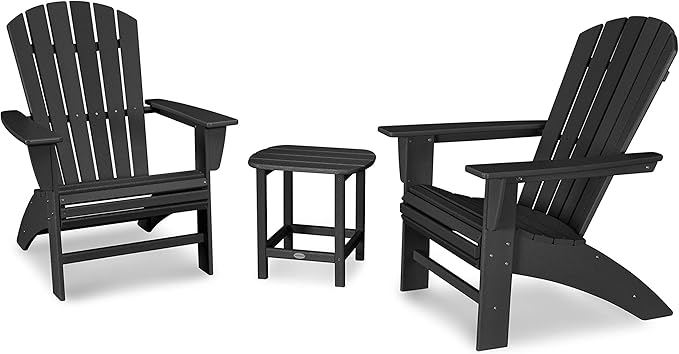 POLYWOOD Nautical 3-Piece Curveback Adirondack Chair Set with Side Table