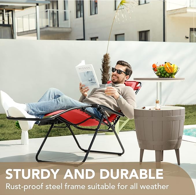 Devoko Patio Zero Gravity Chair Outdoor Folding Adjustable Reclining Chairs Pool Side Using Lawn Lounge Chair with Pillow Set of 2 (Red)