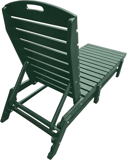 Phat Tommy Outdoor Pool Chaise Lounge, Heavy-Duty Beach Lounger - Folding, HDPE, Recycled Poly Furniture - Reclining Lounge Chair for Patio, Deck, Beach, Cabana, or Poolside, Green