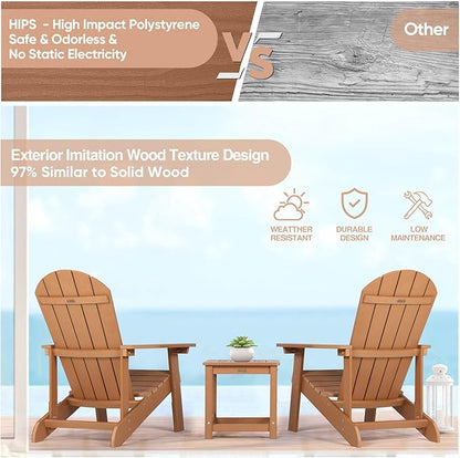 Adirondack Chair, All Weather Resistant Plastic Chairs with Cup Holder, 5 Easy Steps to Install, Outdoor Chairs for Patio, Garden, Backyard Deck, Lawn, Fire Pit - Teak