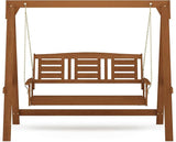 Furinno Tioman Hardwood Patio / Garden / Outdoor Large Porch Swing, 3 Seater with Hanging Frame, Natural - Photo 3