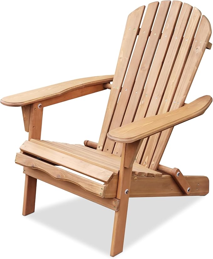 northbeam Wooden Folding Adirondack Chair Pre-Assembled Weather-Resistant Outdoor Chair for Patio, Lawn & Backyard, Wide Armrests, Back Rest & Seat Panel Assembled, Natural Cedar (Pre-Assembled)