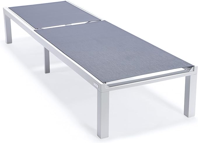LeisureMod Marlin Aluminum Outdoor Chaise Lounge Chair - Mesh Sling Fabric Seat White Aluminum Frame Beach, Pool Lounge Chair for Modern Patio Lawn, Garden and Backyard (Dark Grey)
