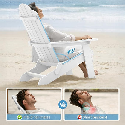 MXIMU Folding Adirondack Chair for Outdoor: Easy Assembly Adirondack Chairs Set of 2 - Composite Plastic Fire Pit Chairs - All Weather Plastic Chair for Outside Patio Lawn Garden Backyard Use
