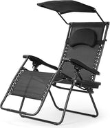 Goplus Zero Gravity Chairs, X-Large Folding Lounge Lawn Chair w/Canopy Shade & Cup Holder - Photo 8