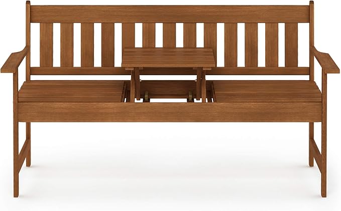 Furinno TIOMAN Outdoor Bench, Occasional Garden Bench with Back, for Patio, Garden, Porch, 22 x 59 x 56, Natural