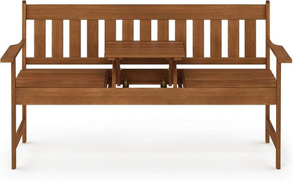 Furinno TIOMAN Outdoor Bench, Occasional Garden Bench with Back, for Patio, Garden, Porch, 22 x 59 x 56, Natural