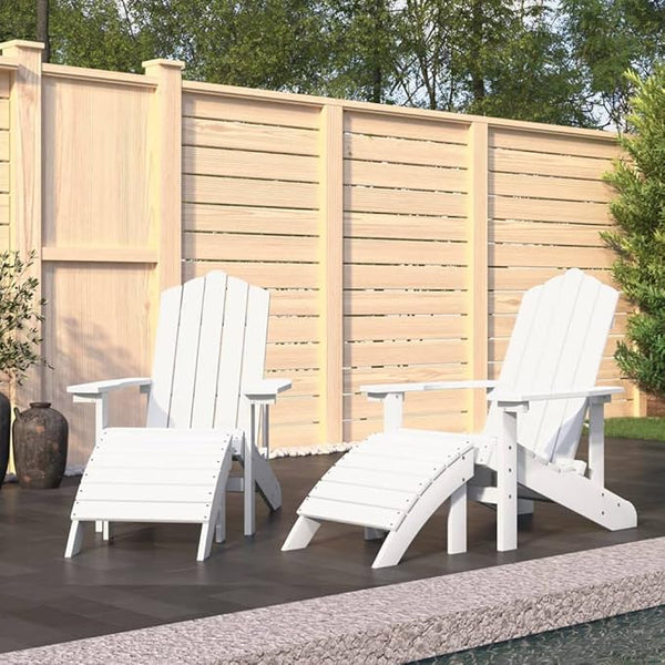 Adirondack Chairs Patio Furniture Set 2 pcs with Footstools White HDPE Outdoor Lounge Chairs with High Backrest and - Photo 1
