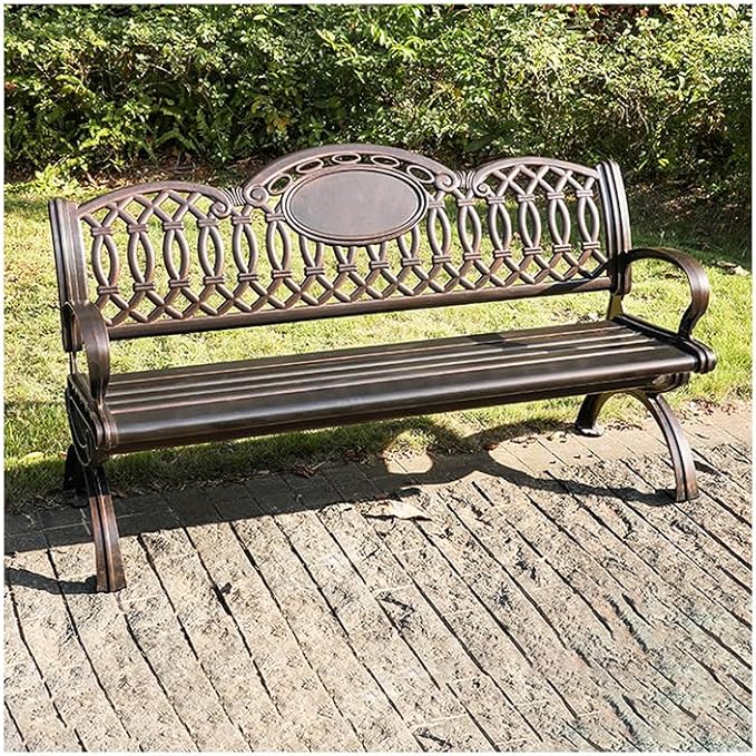 Outdoor Bench Chair Cast Aluminum Park Bench Large All Weather Metal Garden Bench for Backyard Porch Lawn (150cm Five-Ringed Bench)