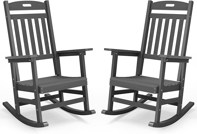 YEFU Outdoor Rocking Chairs Set of 2: Plastic Rocking Chairs for Outside, Weather Resistant for Patio, Easy to Assemble, Safe&Comfortable, Grey