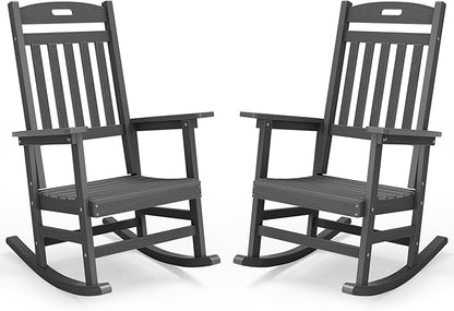 YEFU Outdoor Rocking Chairs Set of 2: Plastic Rocking Chairs for Outside, Weather Resistant for Patio, Easy to Assemble, Safe&Comfortable, Grey