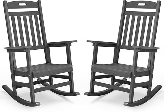 YEFU Outdoor Rocking Chairs Set of 2: Plastic Rocking Chairs for Outside, Weather Resistant for Patio, Easy to Assemble, Safe&Comfortable, Grey