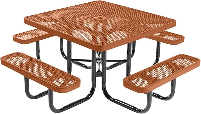 COATEDOUTDOORFURNITURE Heavy-Duty Portable Outdoor Picnic Table with Umbrella Hole, Expanded Metal Commercial-Grade Patio Dining Furniture Made in America (46" Square Top, Textured Copper)