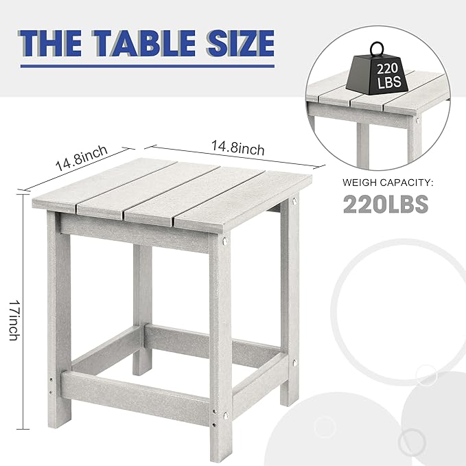 LZRS Adirondack Square Outdoor Side Table for Patio, Pool Composite Patio Table, HDPE End Tables for Backyard, Pool - Photo 3
