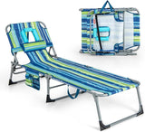 Goplus Tanning Chair, Folding Adjustable Patio Lounge Chair with Face Hole, Removable Pillow, 330LBS, Carry Strap - Photo 1