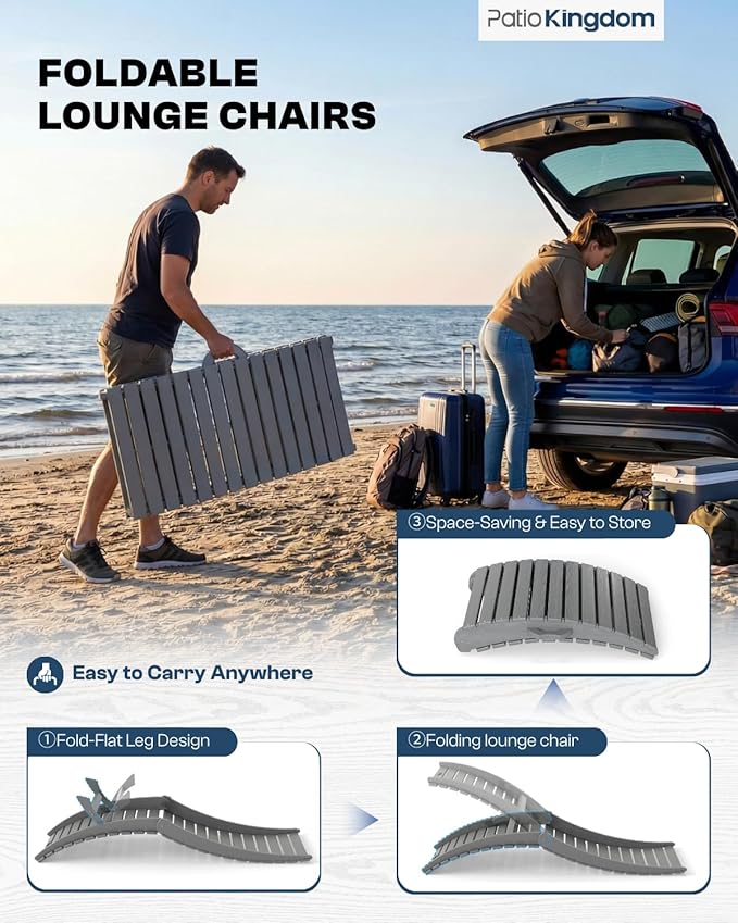 in-Pool Lounge Chairs Set of 2, Folding HDPE Pool Chairs Anti-Floating No Sandbags with Cup Holder & Handles - Photo 4