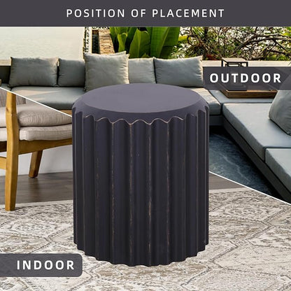 Afterglow Terrafab Material Outdoor Round Side Table, Natural Decorative Garden Stools, Unique End Table for Living Room Bedroom Patio Home Decor