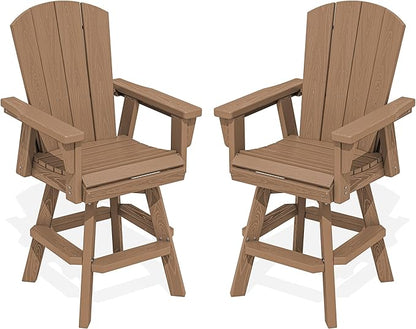 SERWALL Swivel Adirondack Barstools Set of 2, HDPE Outdoor Swivel Bar Chairs Set of 2 for Patio, Poolside, Garden, Brown