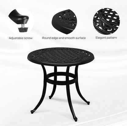 VINGLI 24” Cast Aluminum Outdoor Side Table, All Weather Round Patio Side Table End Table for Porch Backyard Balcony Outside (Black)