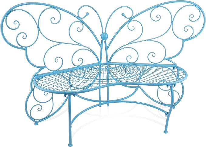 Alpine Corporation BAZ400BL Indoor Outdoor Metal Butterfly Shaped Garden Bench, 62" Long, Blue - Photo 8