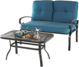 Outdoor 2 Pcs Patio Loveseat Bench Set with Bistro Coffee Table and Patio Steel Frame Sofa with Cushion - Photo 1
